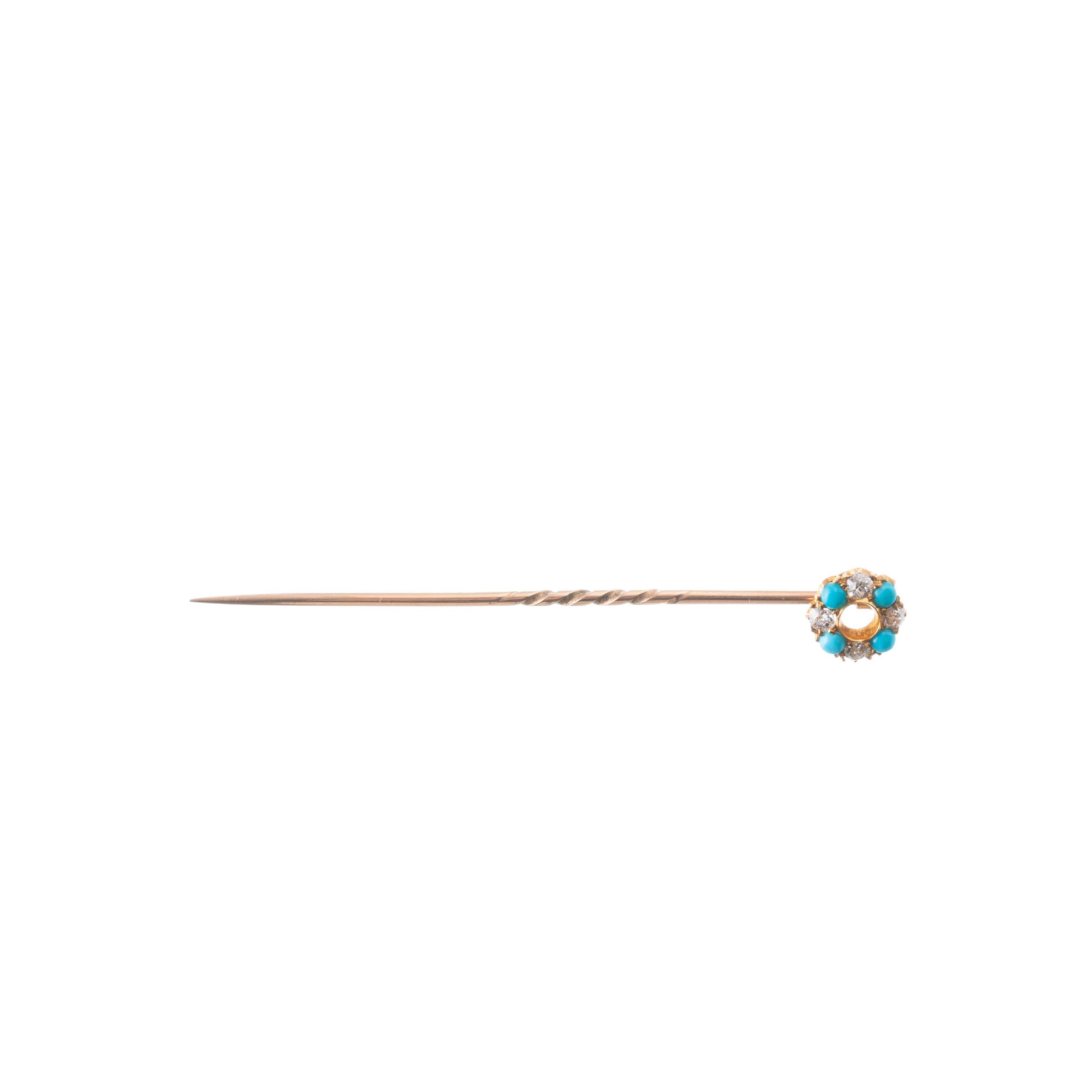 Anonimo - Spilla/Spilla da cravatta in oro 18 kt con diamanti e turchesi