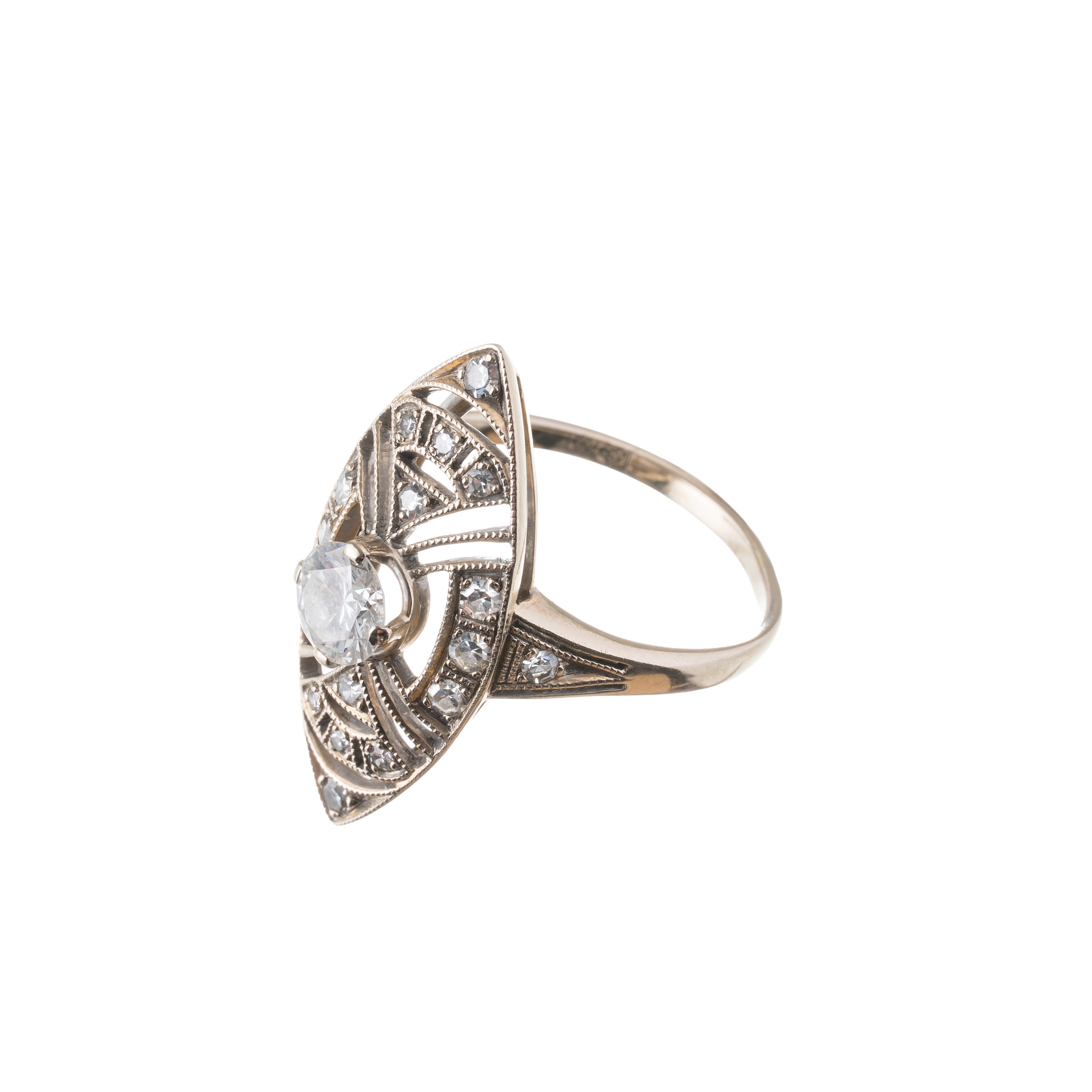Anello in oro bianco 18 kt con diamante centrale e diamanti laterali
