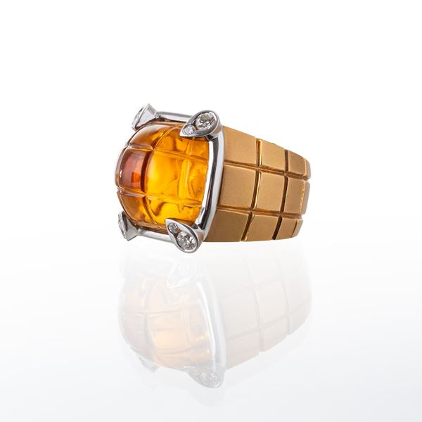 PAROURE IN ORO GIALLO 18 KT CON QUARZI CITRINI E BRILLANTI