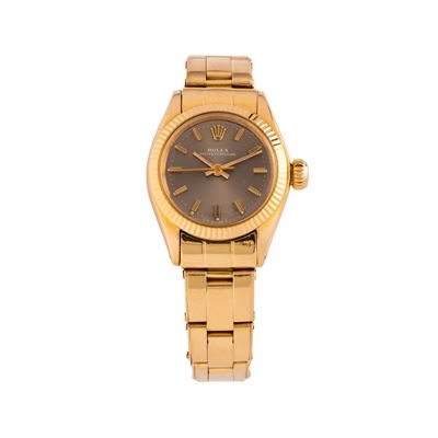 Oyster Perpetual Lady 6719, orologio solo tempo automatico in oro giallo 18 kt con quadrante grig...