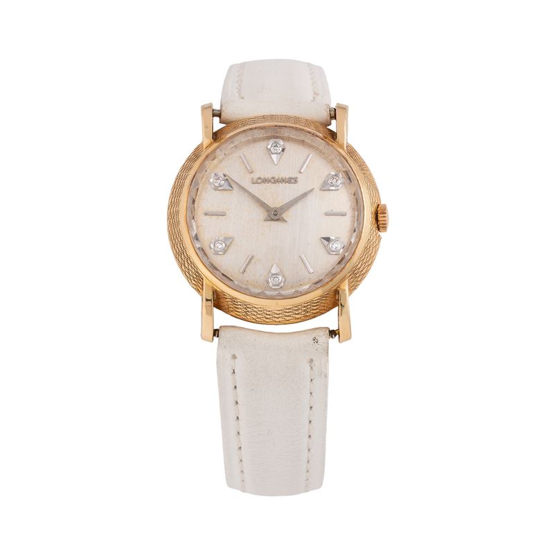 Longines - Orologio solo tempo in oro giallo 14 kt con quadrante argenté, riferimento 207
