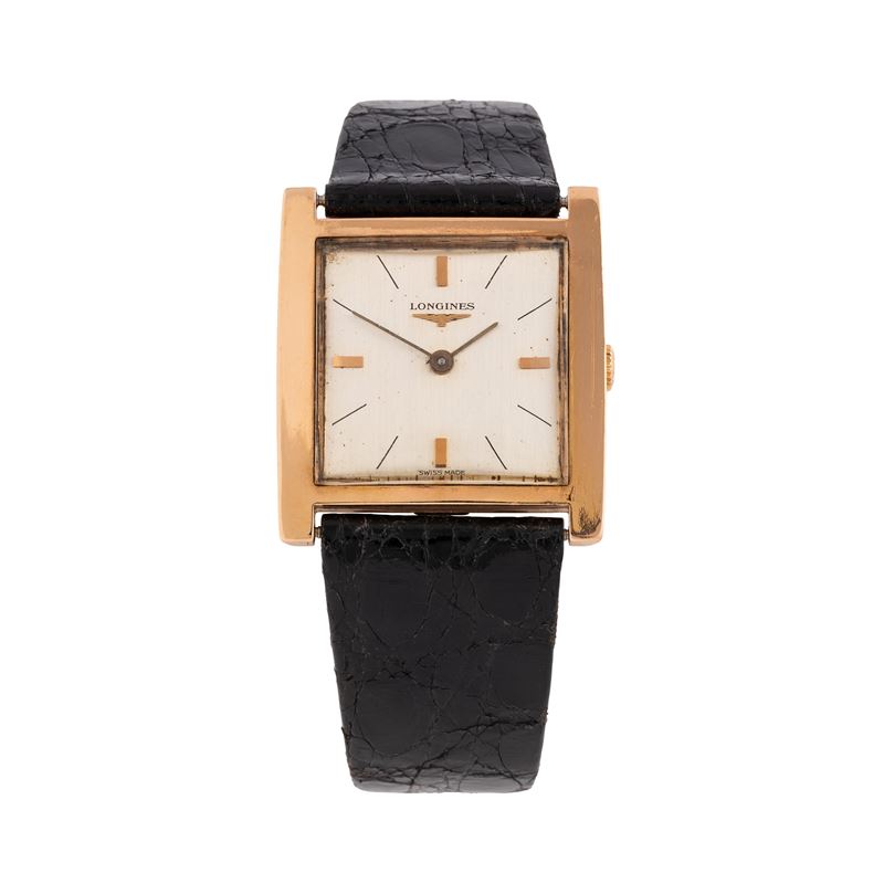 Longines - Orologio solo tempo a carica manuale in oro rosa 18 kt con cassa quadrata e quadrante ...