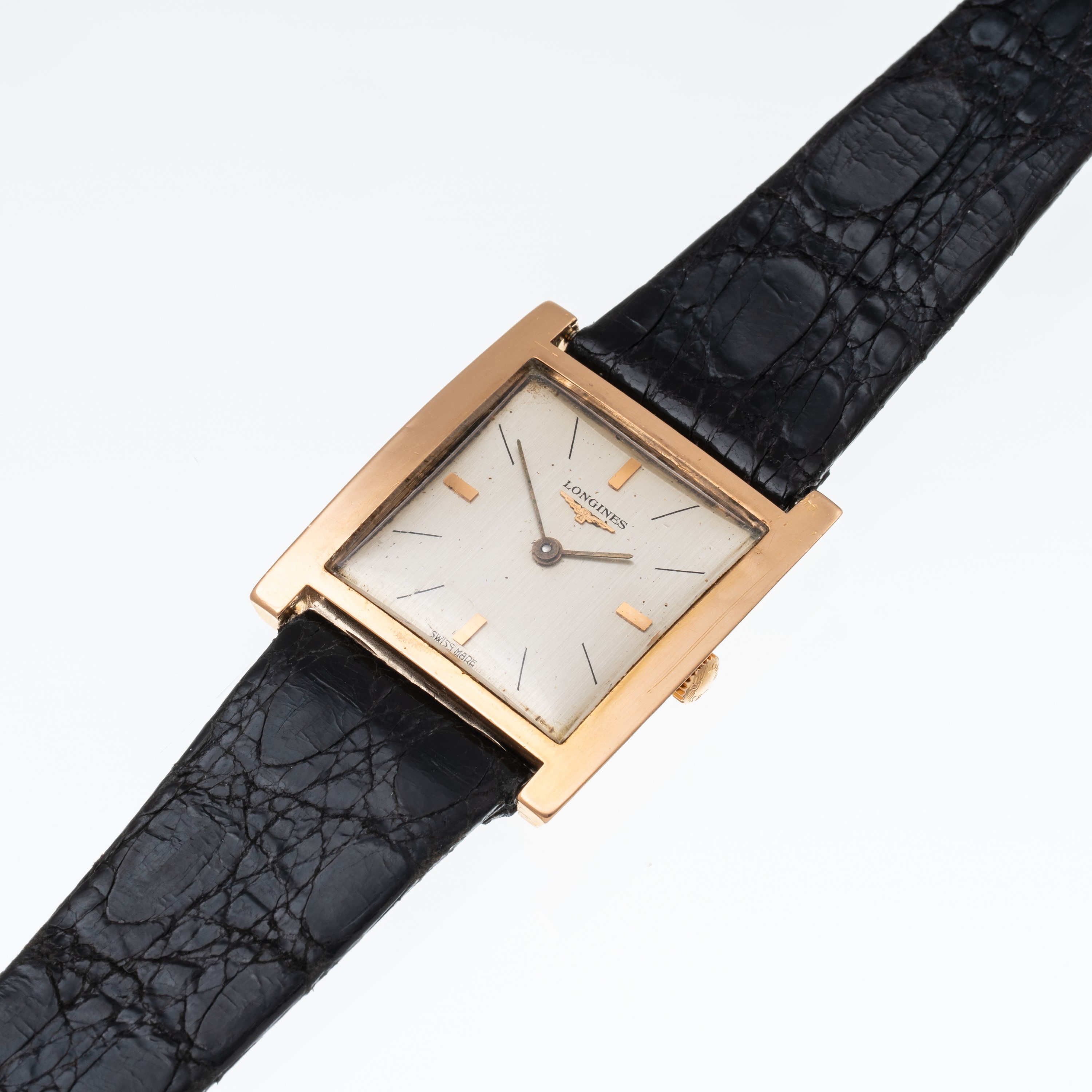 Longines - Orologio solo tempo a carica manuale in oro rosa 18 kt con cassa quadrata e quadrante ...