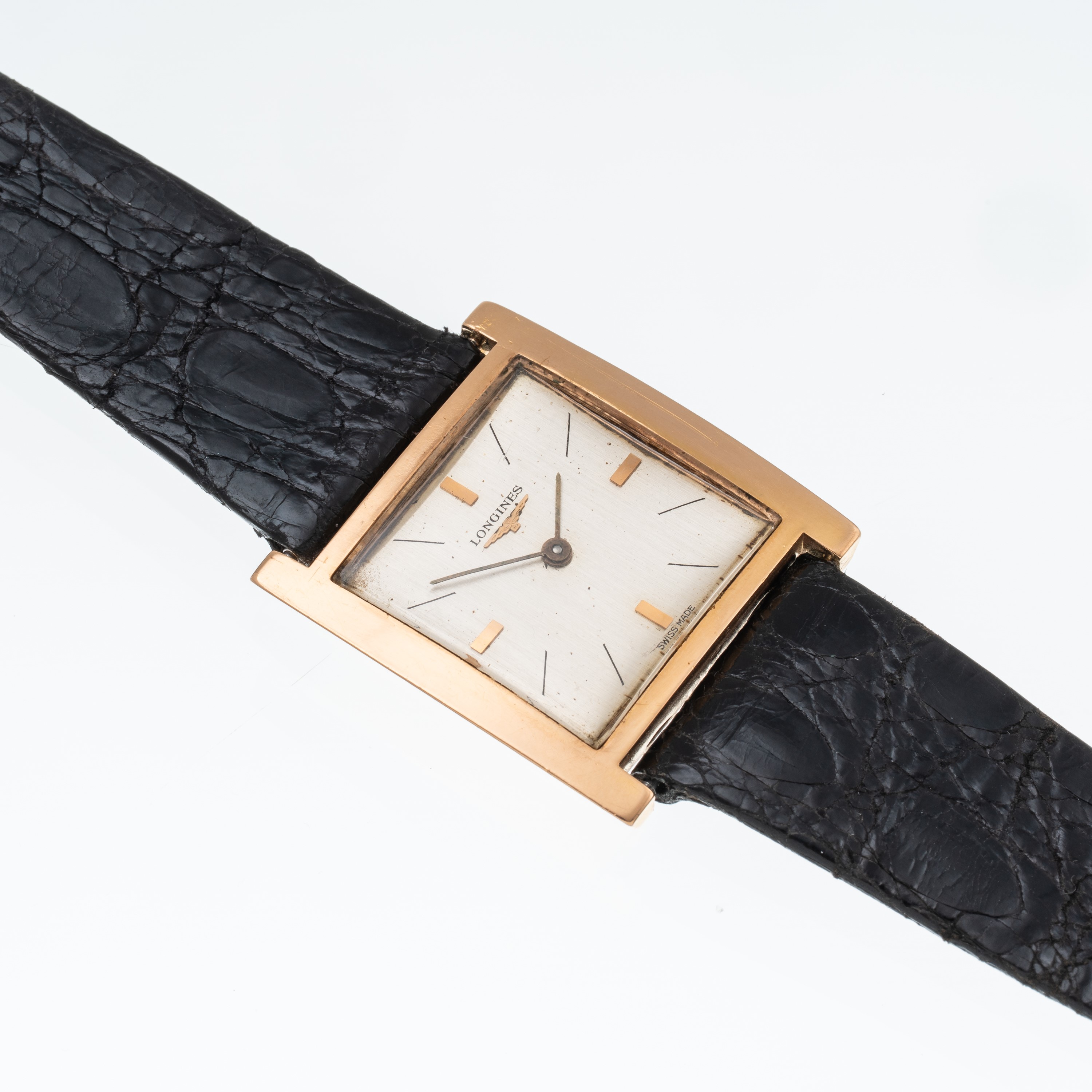 Longines - Orologio solo tempo a carica manuale in oro rosa 18 kt con cassa quadrata e quadrante ...