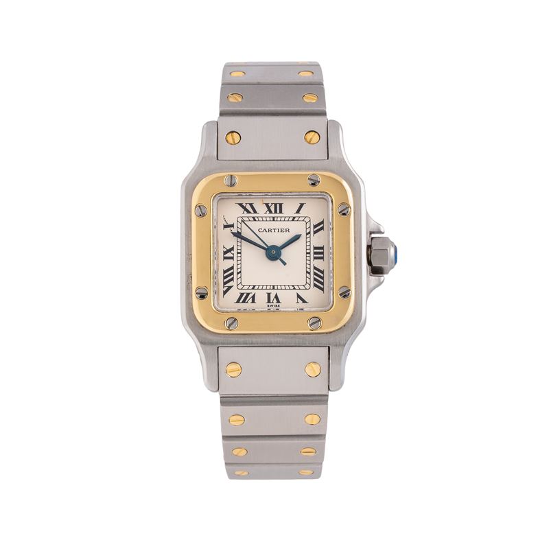 Cartier - Santos Galbé Lady, orologio solo tempo automatico in acciaio e oro giallo 18 kt