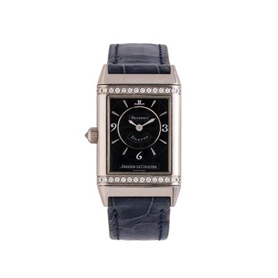 Jaeger-LeCoultre, Reverso Duetto, oro bianco 18 kt con doppio quadrante e ghiera con brillanti