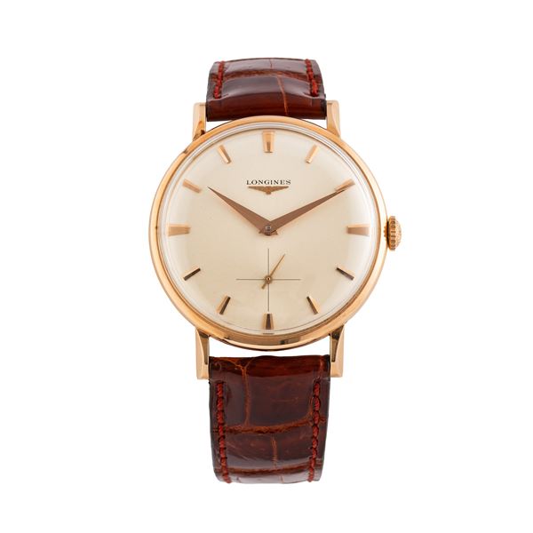 LONGINES - LONGINES OROLOGIO SOLO TEMPO A CARICA MANUALE IN ORO ROSA 18 KT CON QUADRANTE BIANCO E PICCOLI SECONDI AD ORE SEI