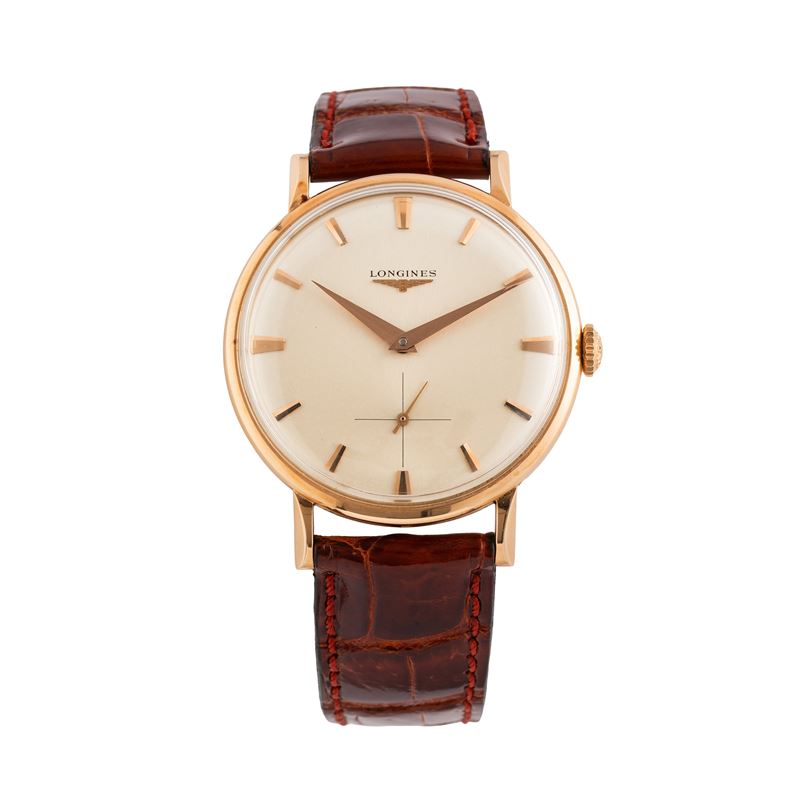 Longines - Orologio Solo Tempo a carica manuale in oro rosa 18 kt con quadrante bianco e piccoli ...