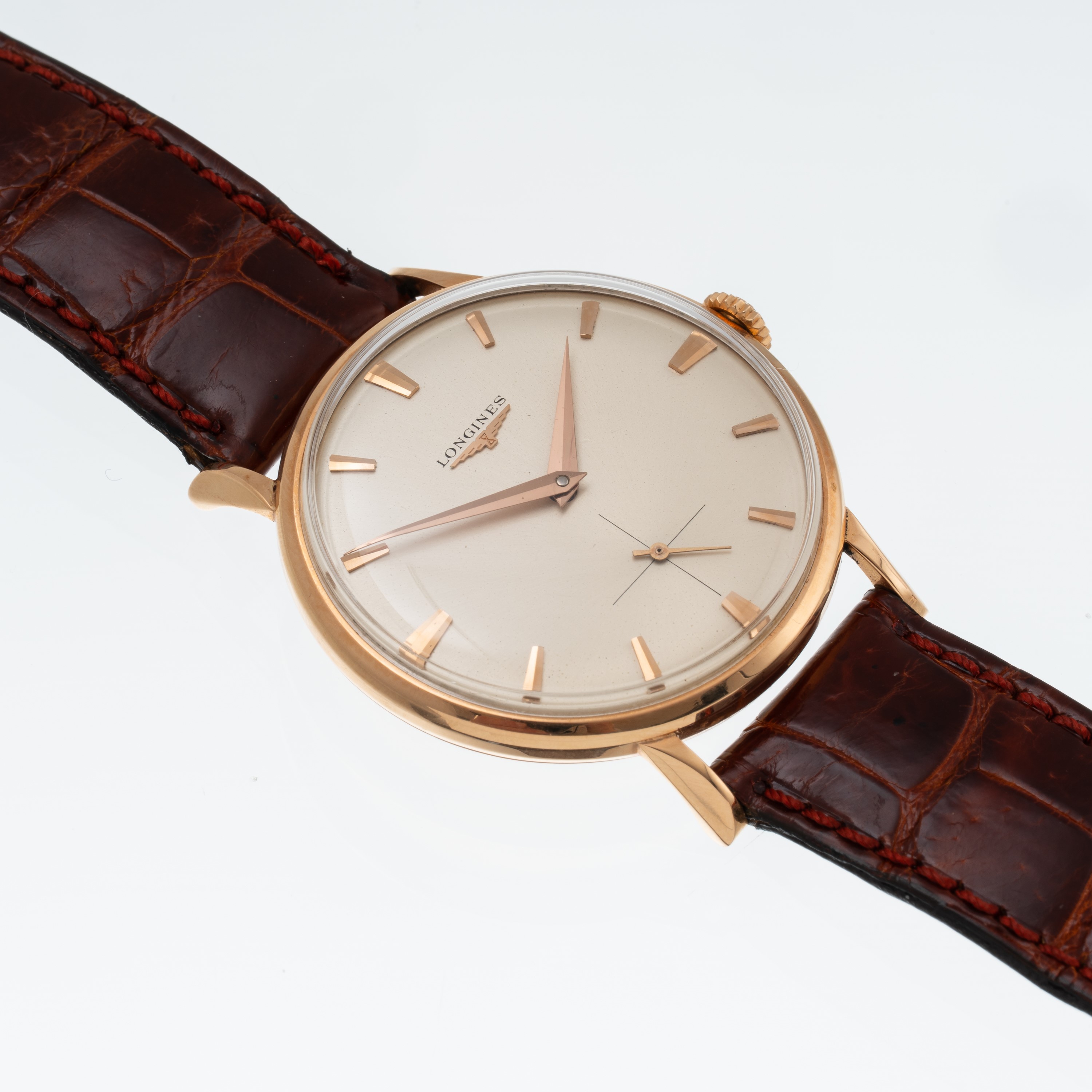 Longines - Orologio Solo Tempo a carica manuale in oro rosa 18 kt con quadrante bianco e piccoli ...