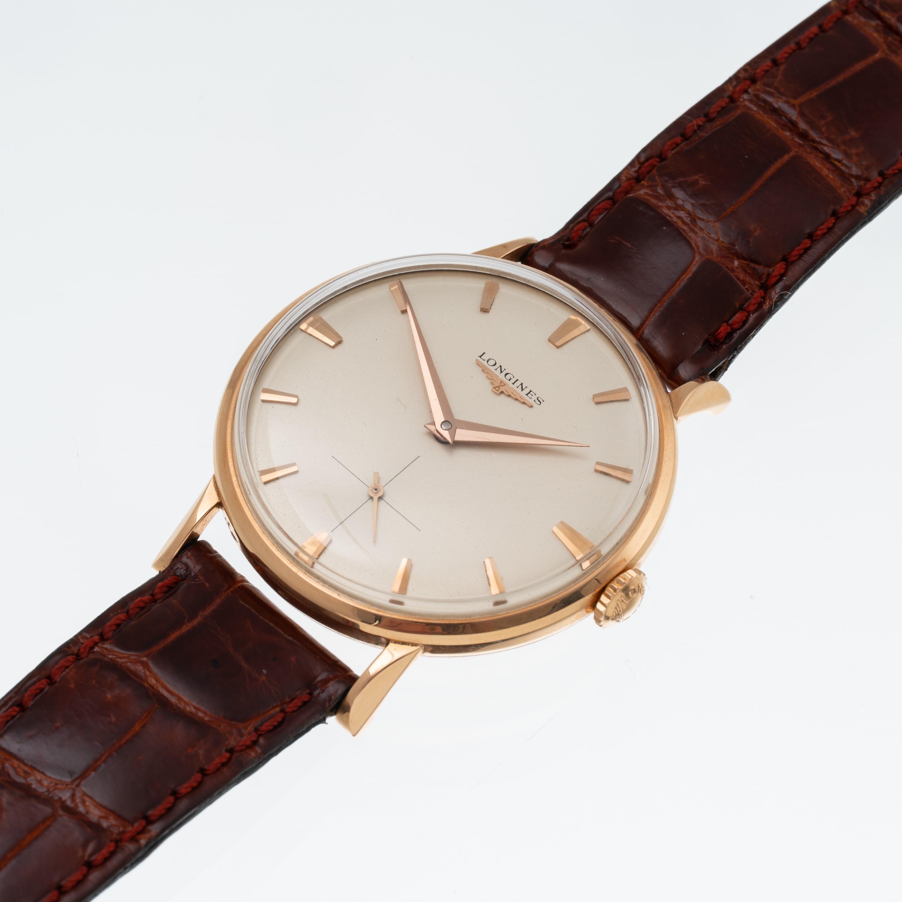 Longines - Orologio Solo Tempo a carica manuale in oro rosa 18 kt con quadrante bianco e piccoli ...
