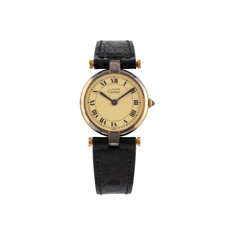 Cartier - Must de Vendôme — orologio solo tempo al quarzo in argento placcato oro con quadrante g...