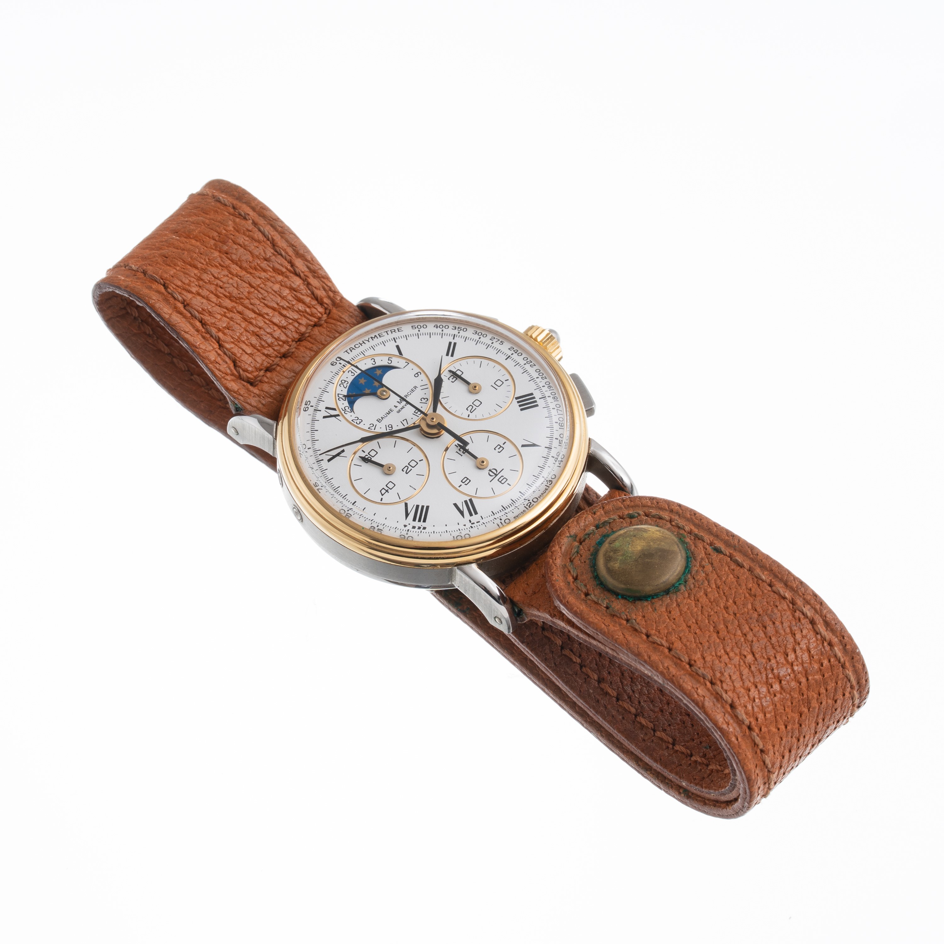 Baume Et Mercier - Baume & Mercier, Cronografo a carica manuale con fasi lunari e datario