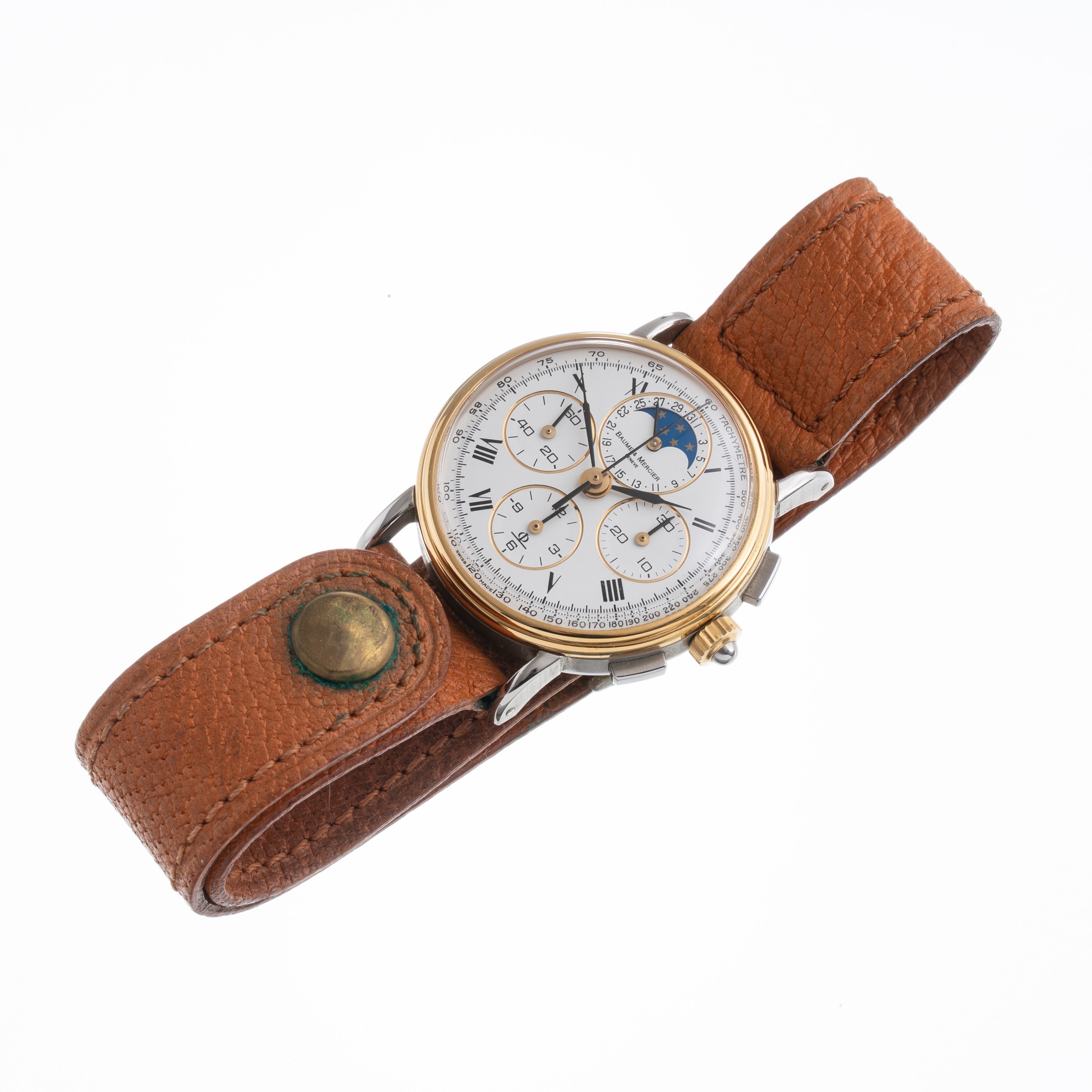Baume Et Mercier - Baume & Mercier, Cronografo a carica manuale con fasi lunari e datario