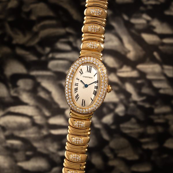 CARTIER - BAIGNOIRE  OROLOGIO SOLO TEMPO AL QUARZO IN ORO GIALLO 18 KT E DIAMANTI CON BRACCIALE IN ORO  [..]