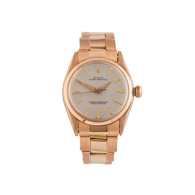 Oyster Perpetual 6548 — solo tempo automatico in oro rosa 18 kt con quadrante grigio