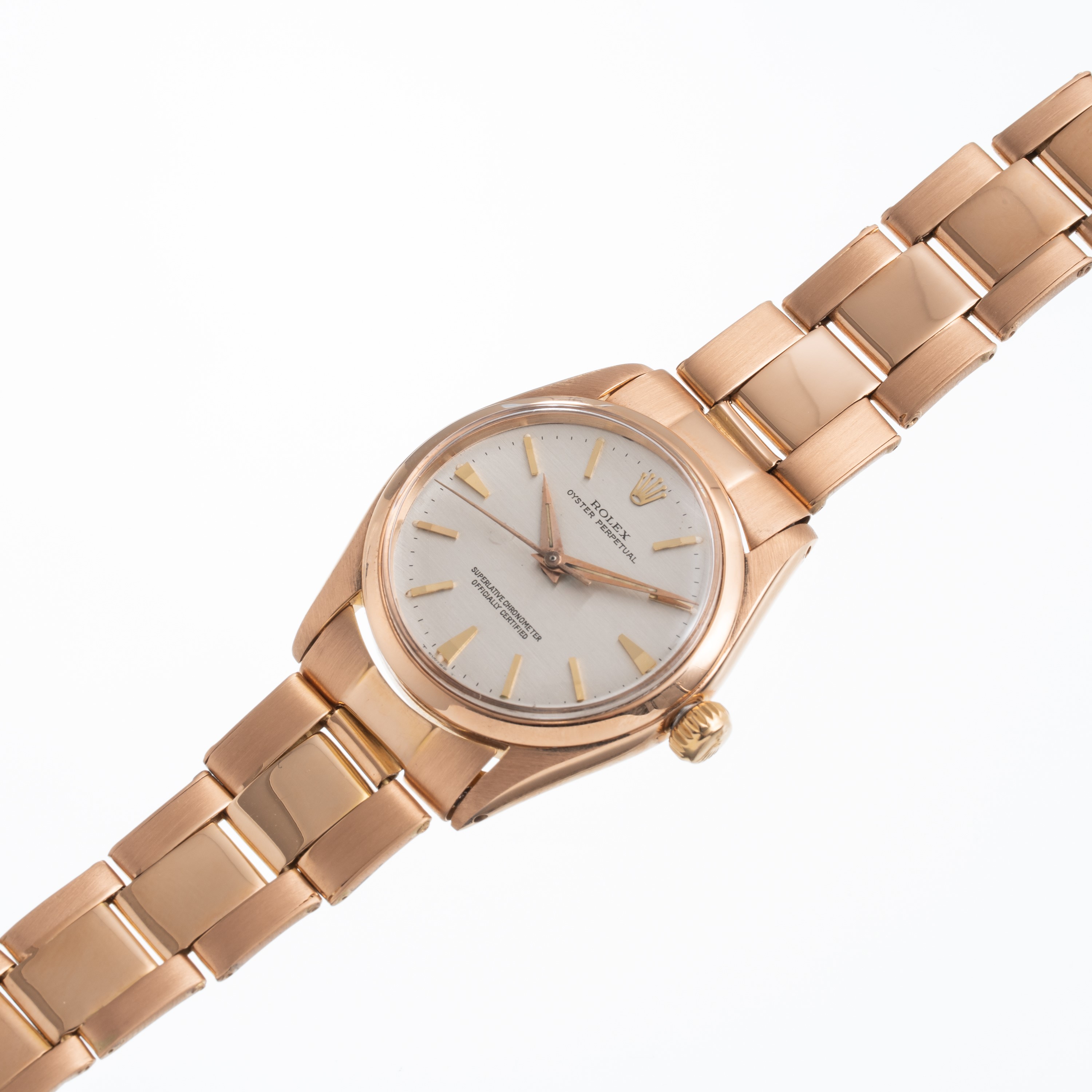 Rolex - Oyster Perpetual 6548 — solo tempo automatico in oro rosa 18 kt con quadrante grigio