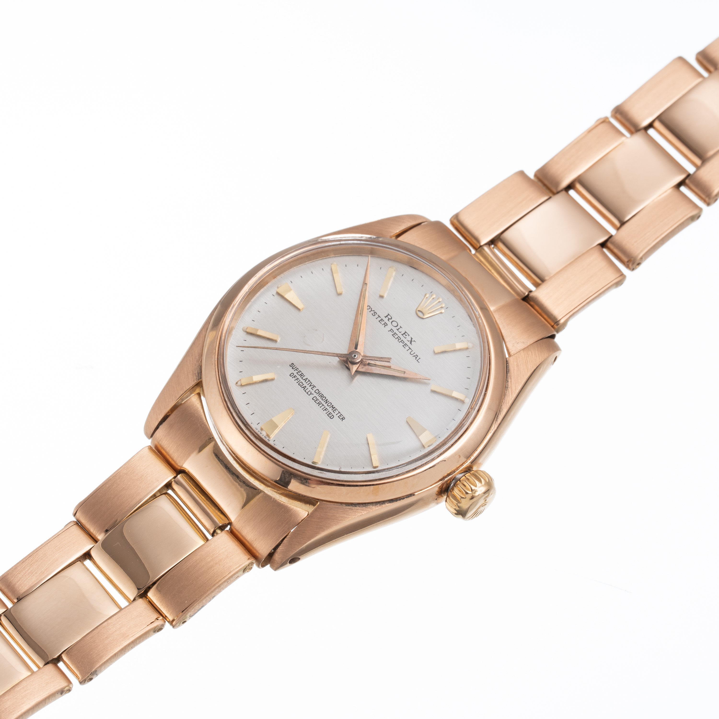 Rolex - Oyster Perpetual 6548 — solo tempo automatico in oro rosa 18 kt con quadrante grigio