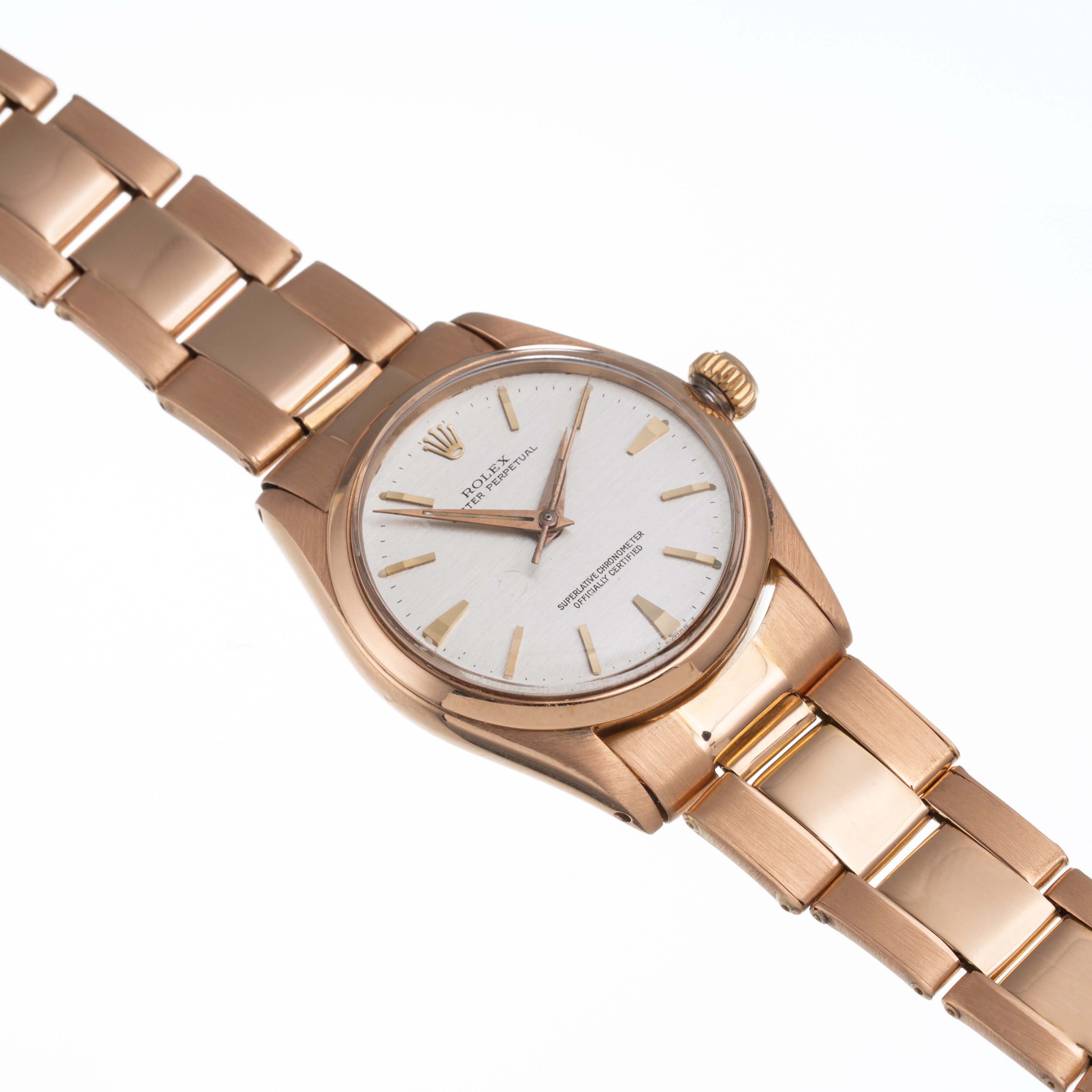 Rolex - Oyster Perpetual 6548 — solo tempo automatico in oro rosa 18 kt con quadrante grigio