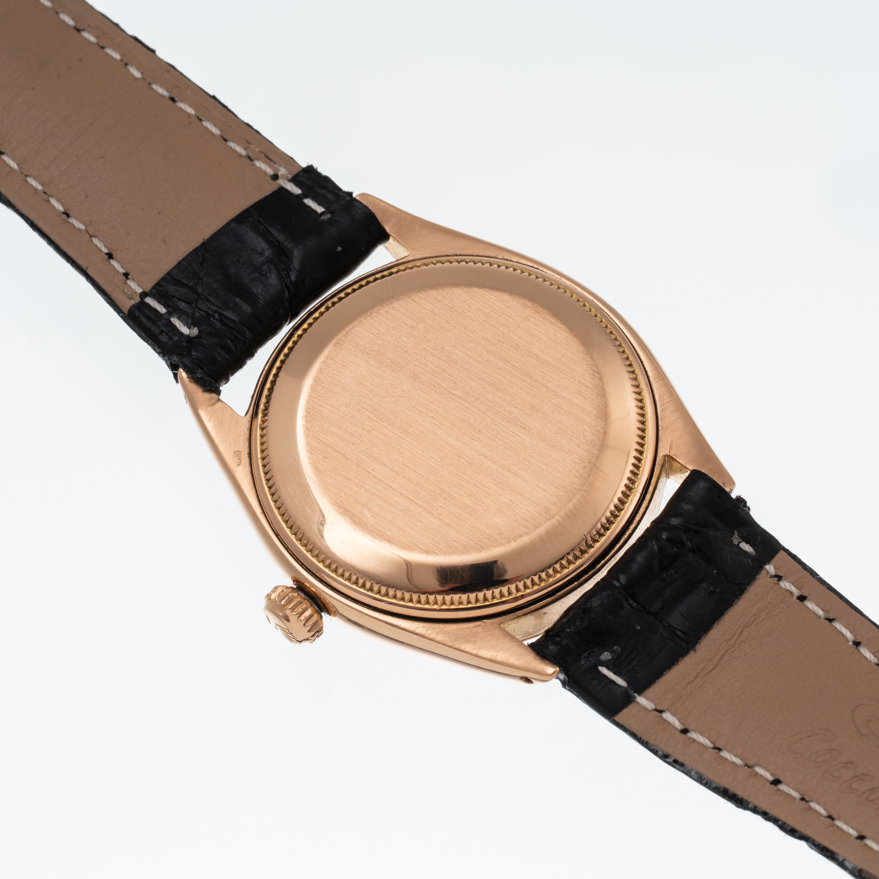 Rolex - Oyster Perpetual 6567 (1955) — orologio solo tempo in oro rosa 18 kt con quadrante nero