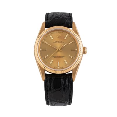 Oyster Perpetual 14238, Solo Tempo automatico in oro giallo 18 kt con quadrante champagne