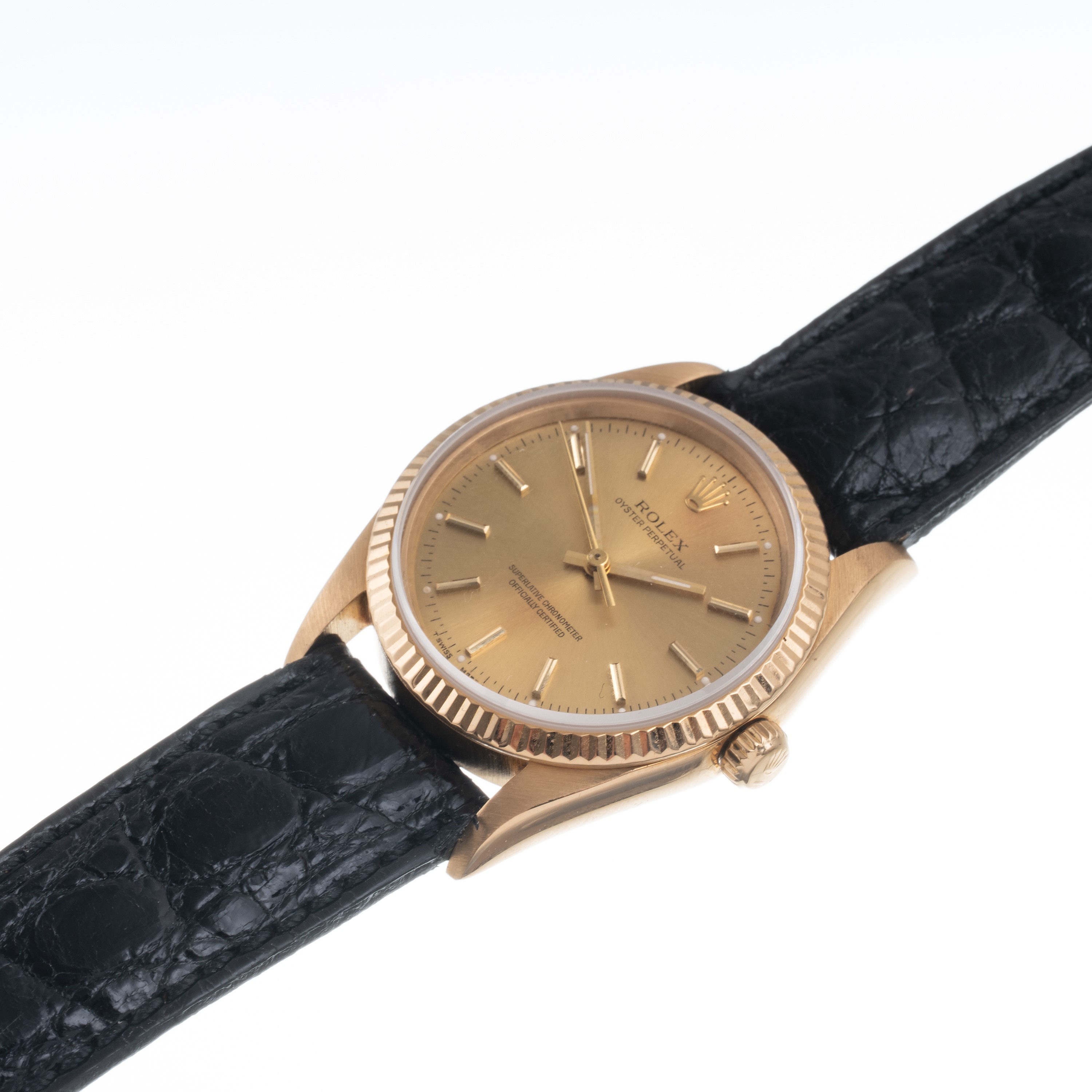 Rolex - Oyster Perpetual 14238, Solo Tempo automatico in oro giallo 18 kt con quadrante champagne