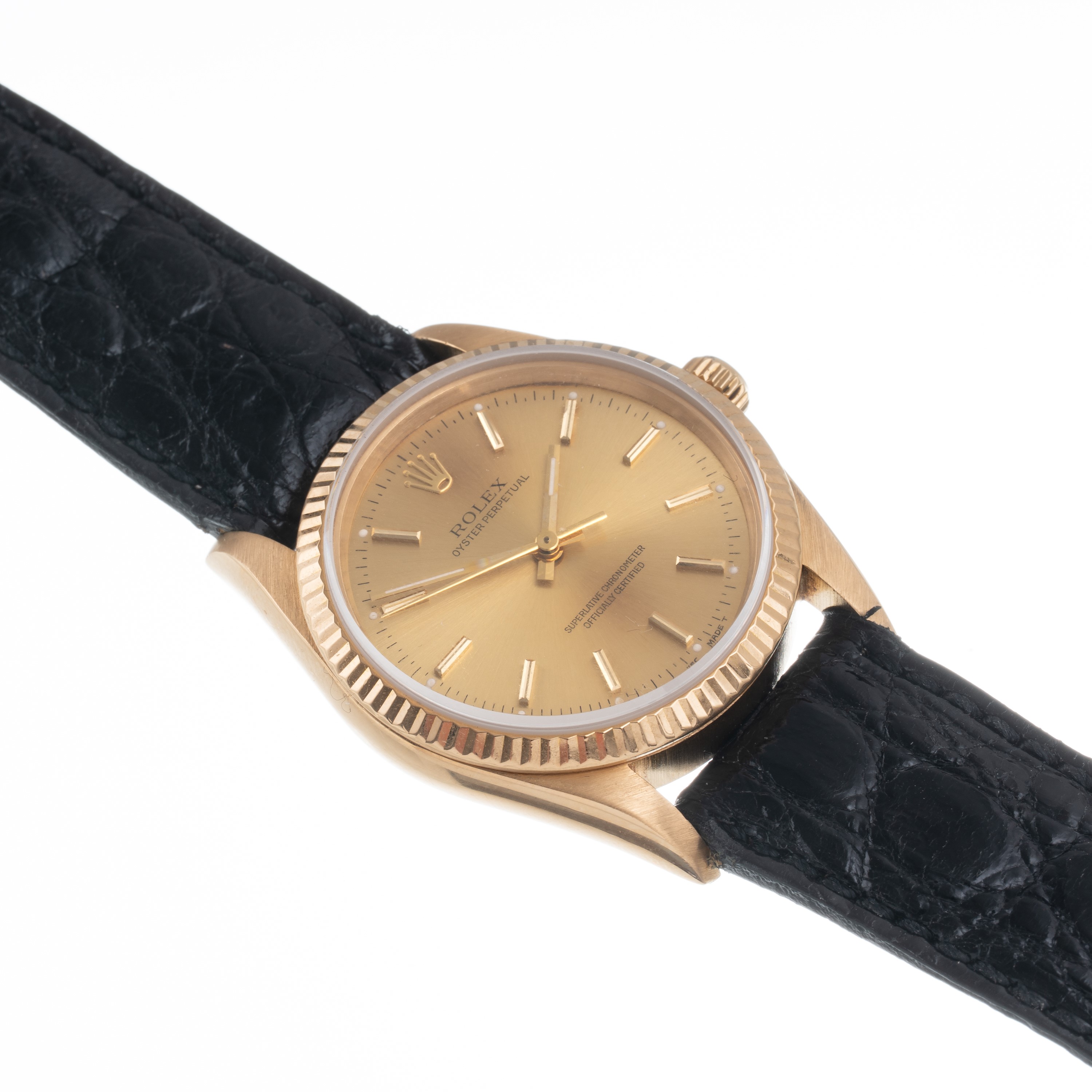 Rolex - Oyster Perpetual 14238, Solo Tempo automatico in oro giallo 18 kt con quadrante champagne