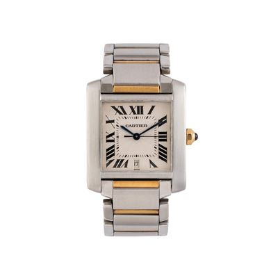 Tank Francaise 2302, orologio solo tempo automatico in acciaio e oro giallo 18 kt