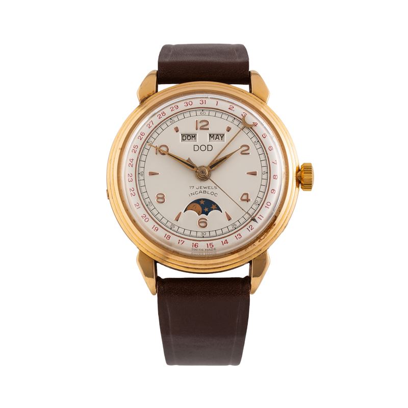 Dod - Triplo calendario con fasi lunari a carica manuale in oro giallo 18 kt