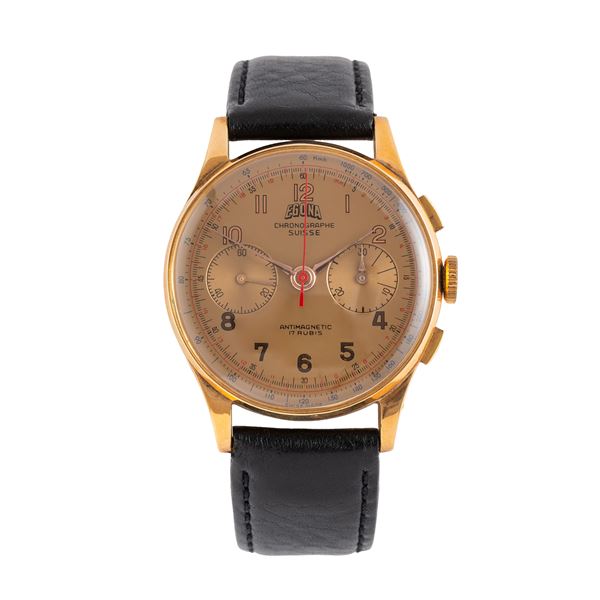 EGONA - EGONA - CHRONOGRAPH CRONOGRAFO A CARICA MANUALE IN ORO GIALLO 18 KT CON QUADRANTE CREMA E INDICI ARABI SPECCHIATI