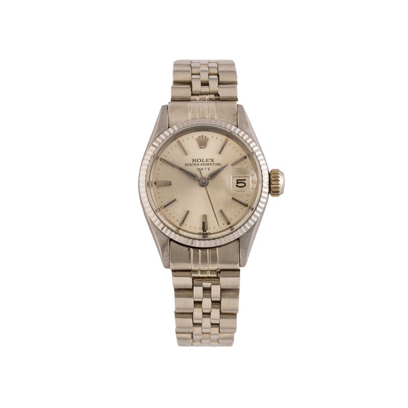 Rolex - Oyster Perpetual Date 6517 (cal. 1130), orologio automatico in oro bianco 18 kt con quadr...