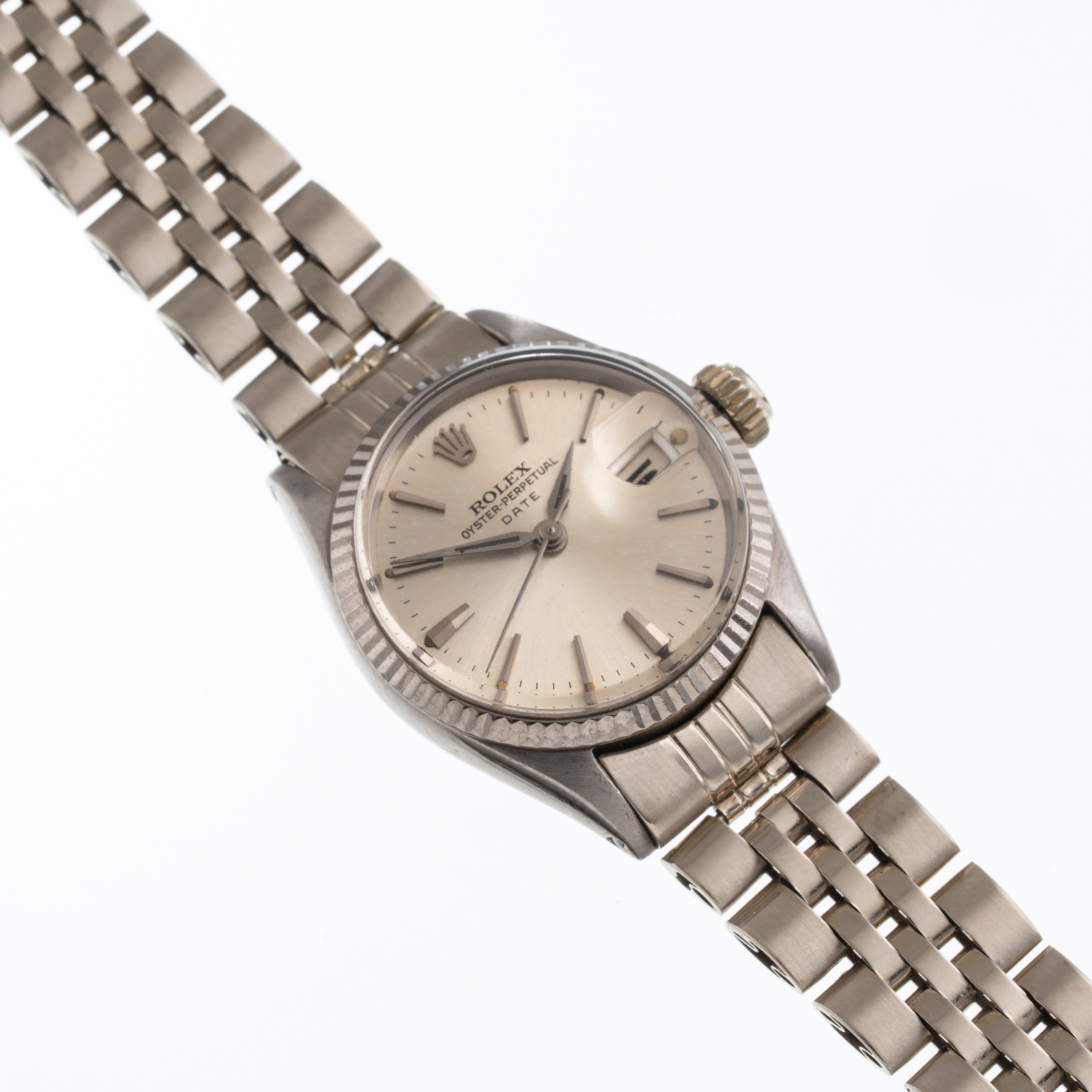 Rolex - Oyster Perpetual Date 6517 (cal. 1130), orologio automatico in oro bianco 18 kt con quadr...