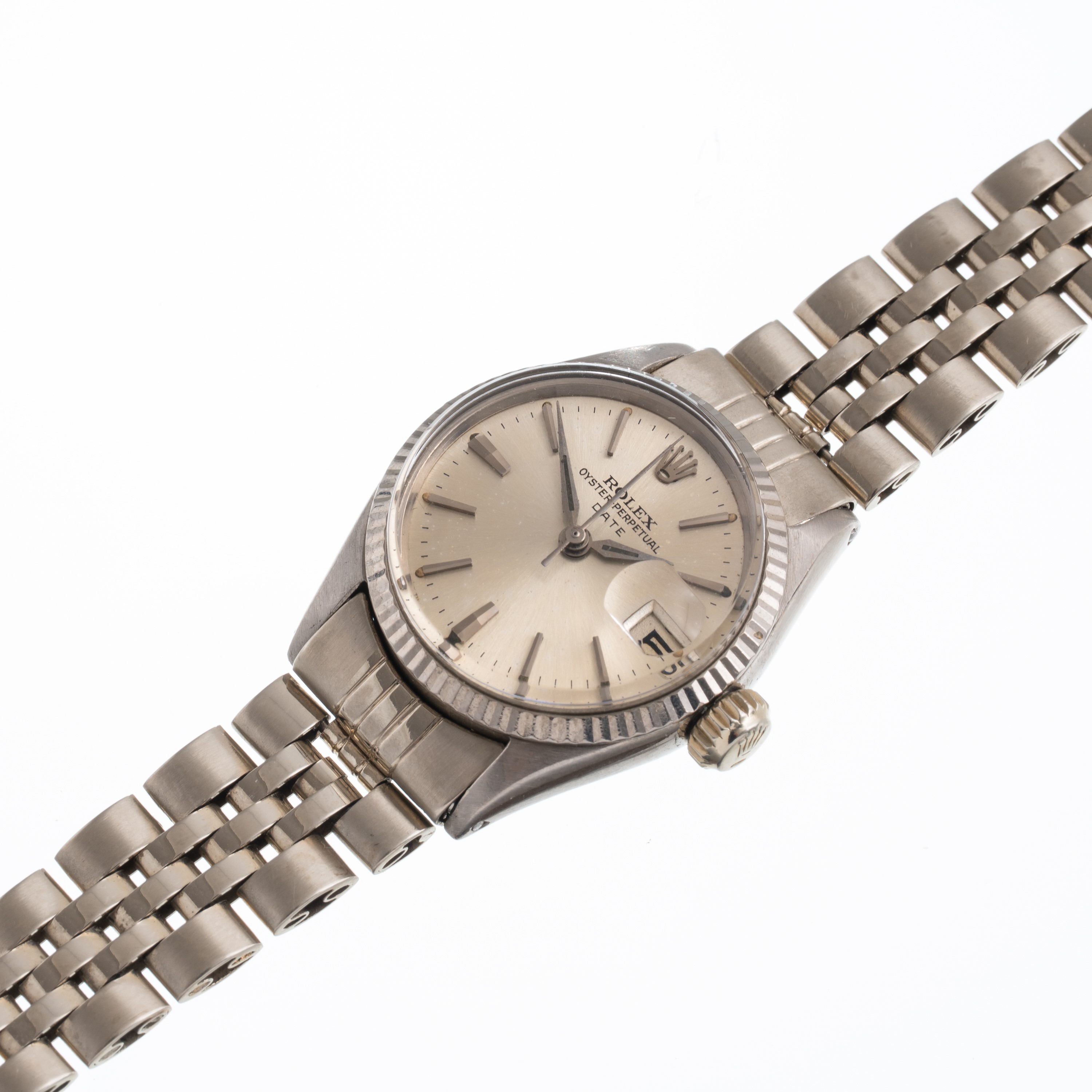 Rolex - Oyster Perpetual Date 6517 (cal. 1130), orologio automatico in oro bianco 18 kt con quadr...