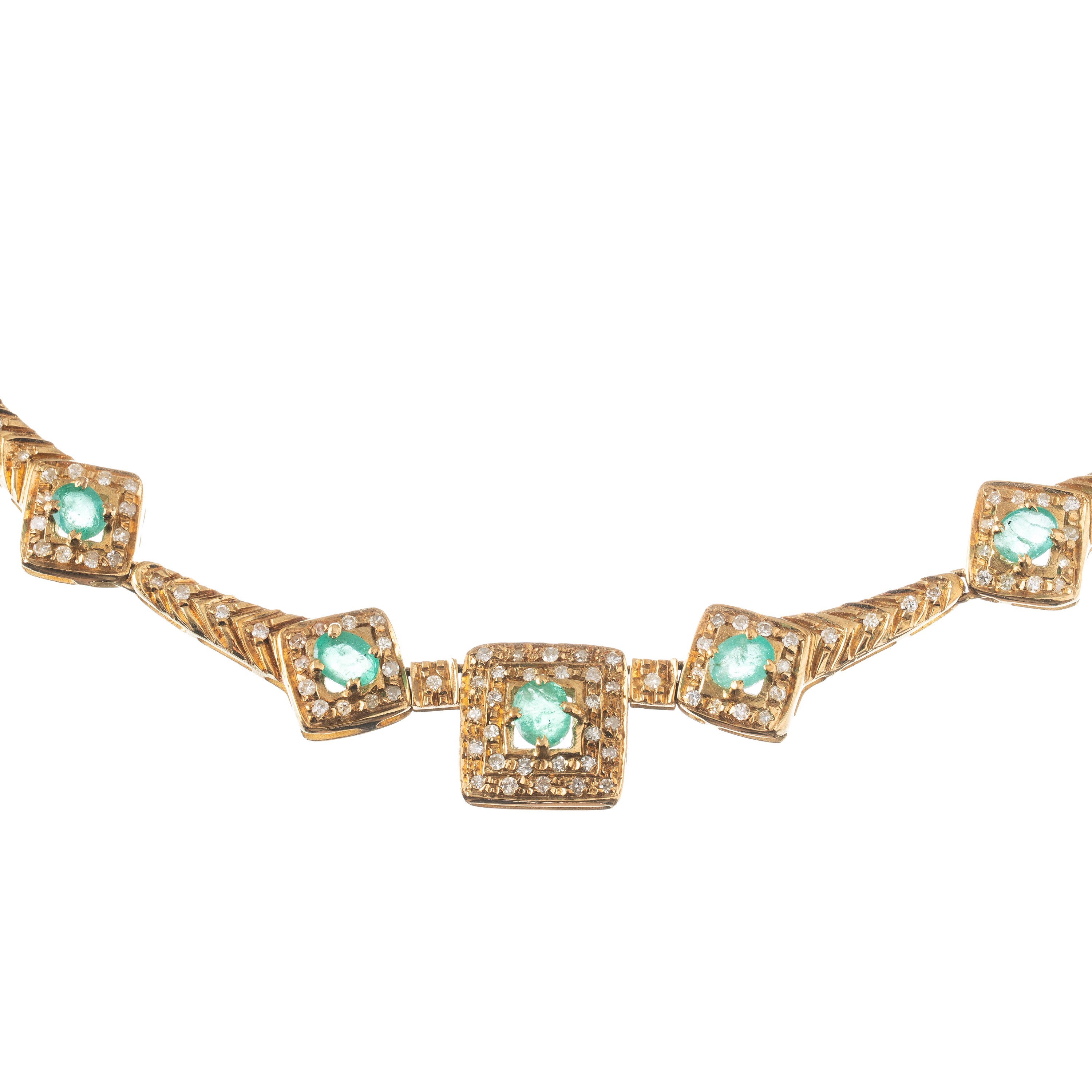Collier, oro giallo 18 kt con smeraldi e brillantini