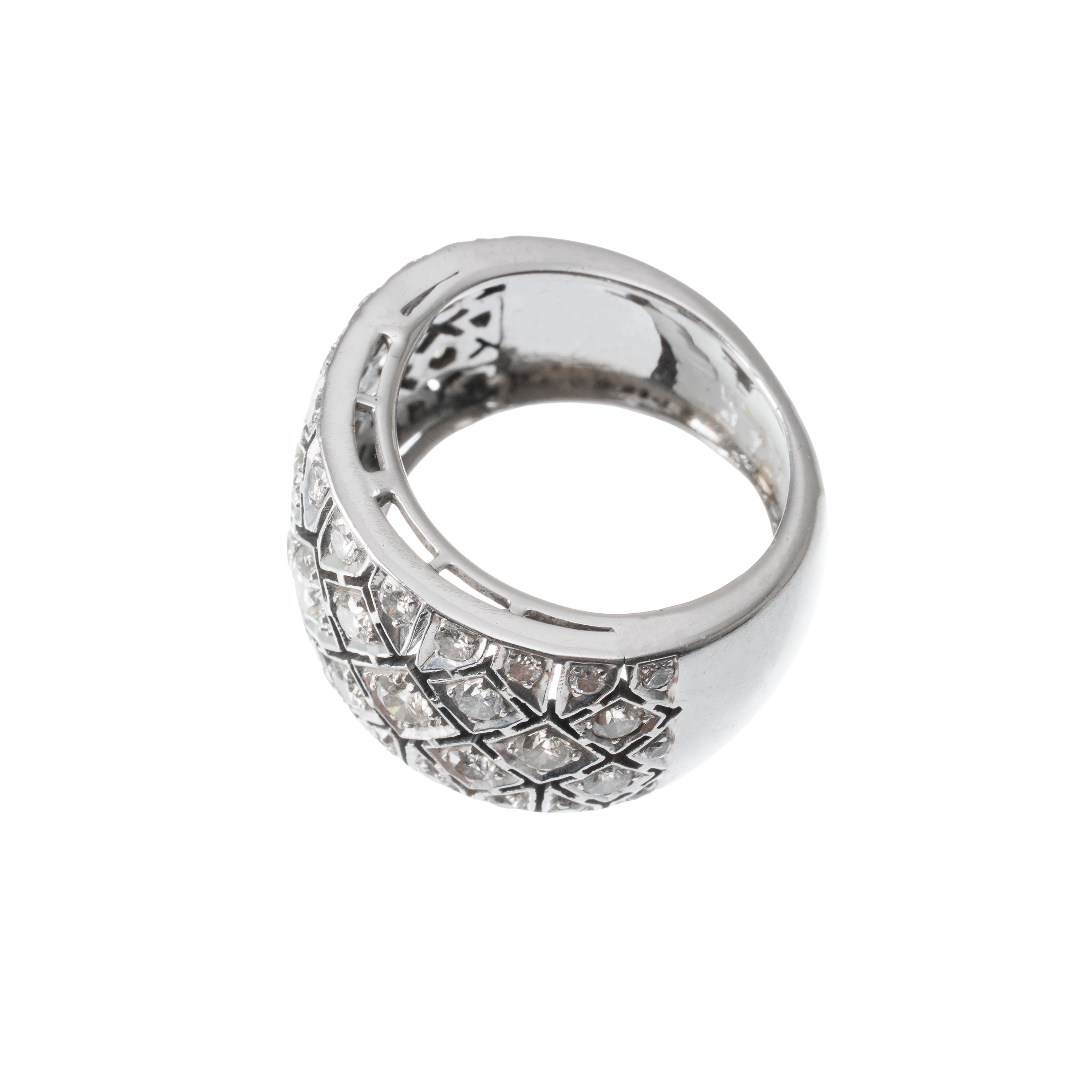 Anello fascio, oro bianco 18 kt e brillanti (ct. 1,20 ca.), misura 54/14