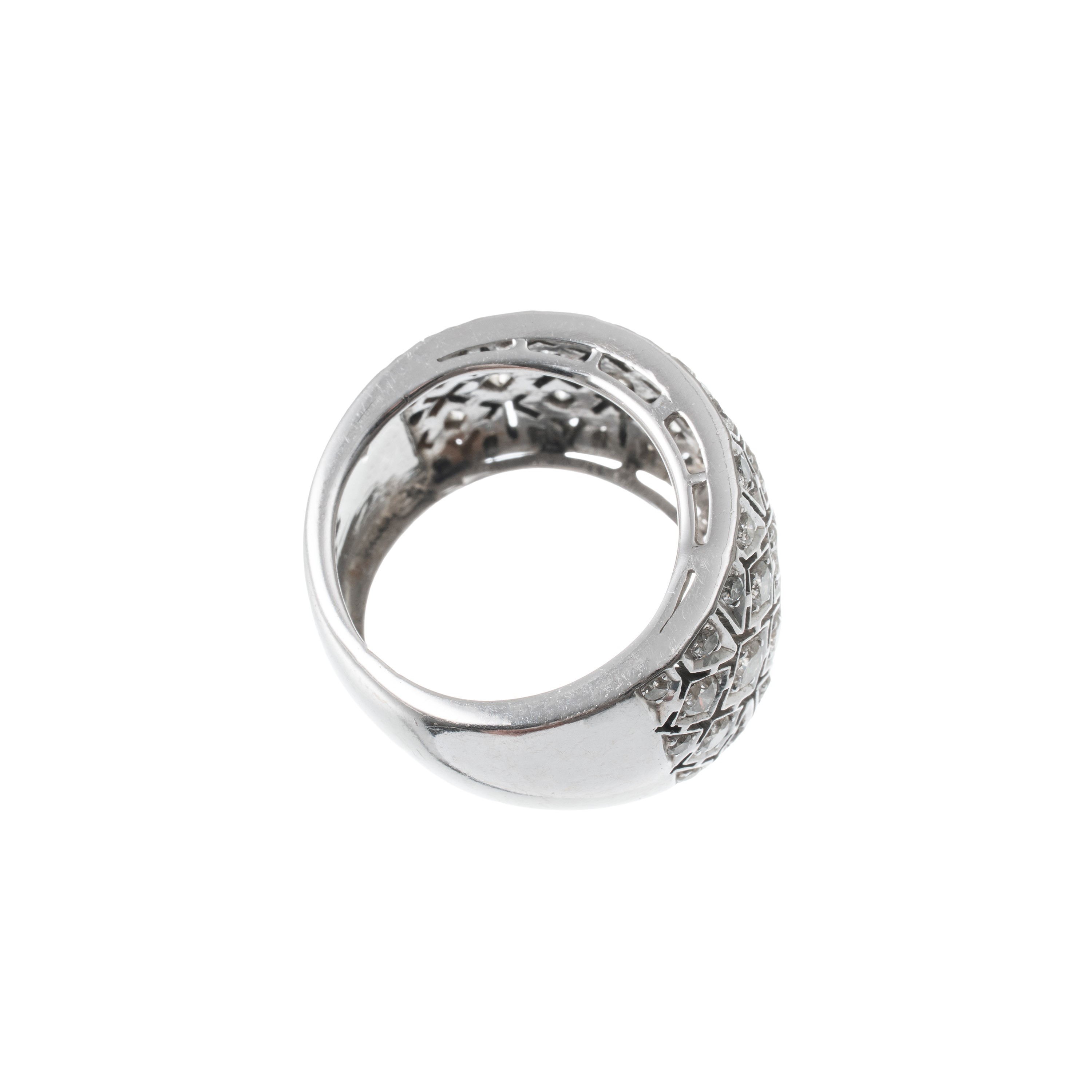 Anello fascio, oro bianco 18 kt e brillanti (ct. 1,20 ca.), misura 54/14