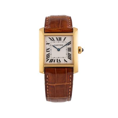 Tank Francaise, orologio solo tempo al quarzo in oro giallo 18 kt con quadrante bianco