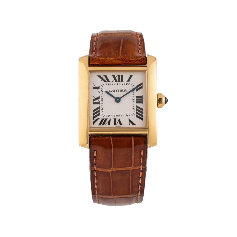 Cartier - Tank Francaise, orologio solo tempo al quarzo in oro giallo 18 kt con quadrante bianco