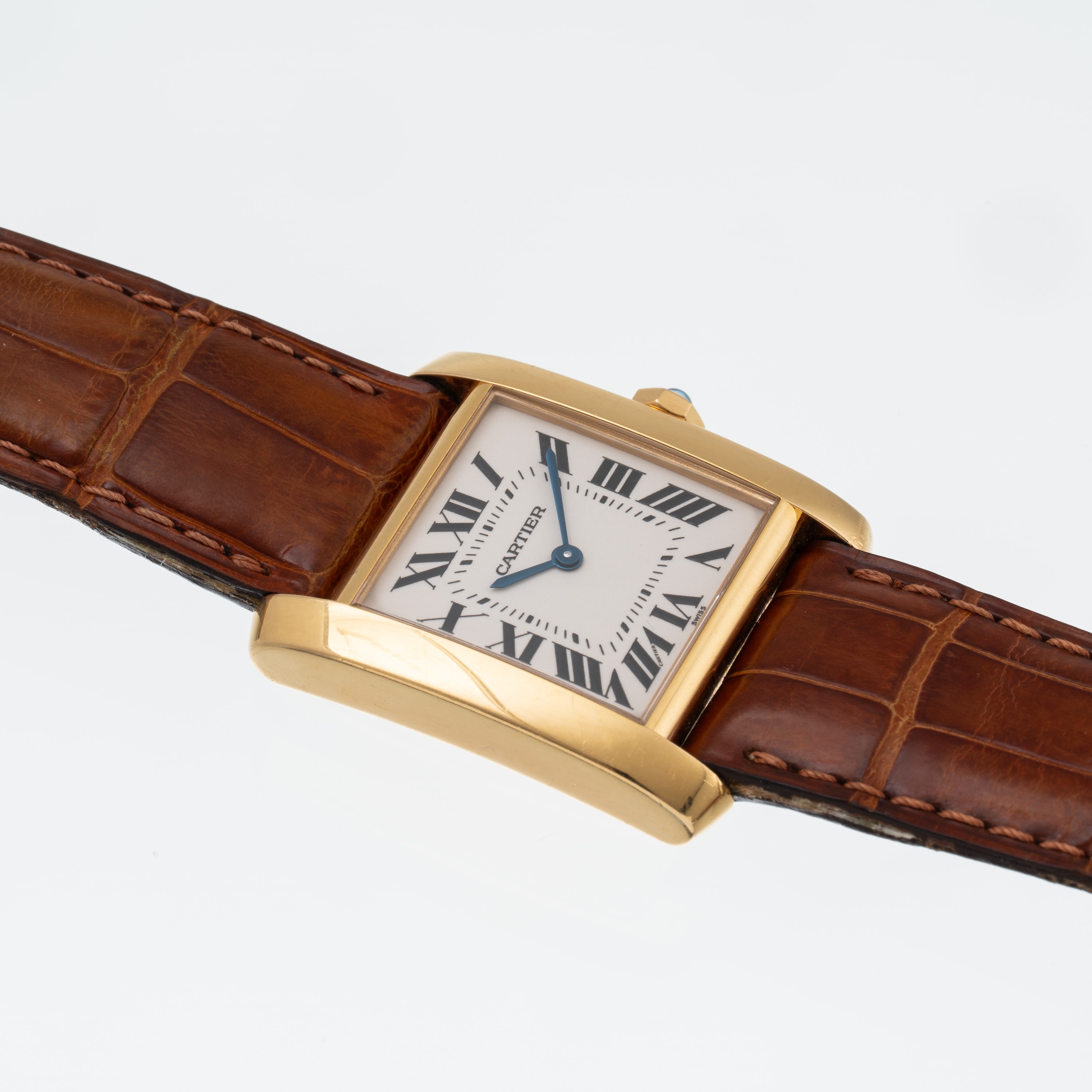 Cartier - Tank Francaise, orologio solo tempo al quarzo in oro giallo 18 kt con quadrante bianco