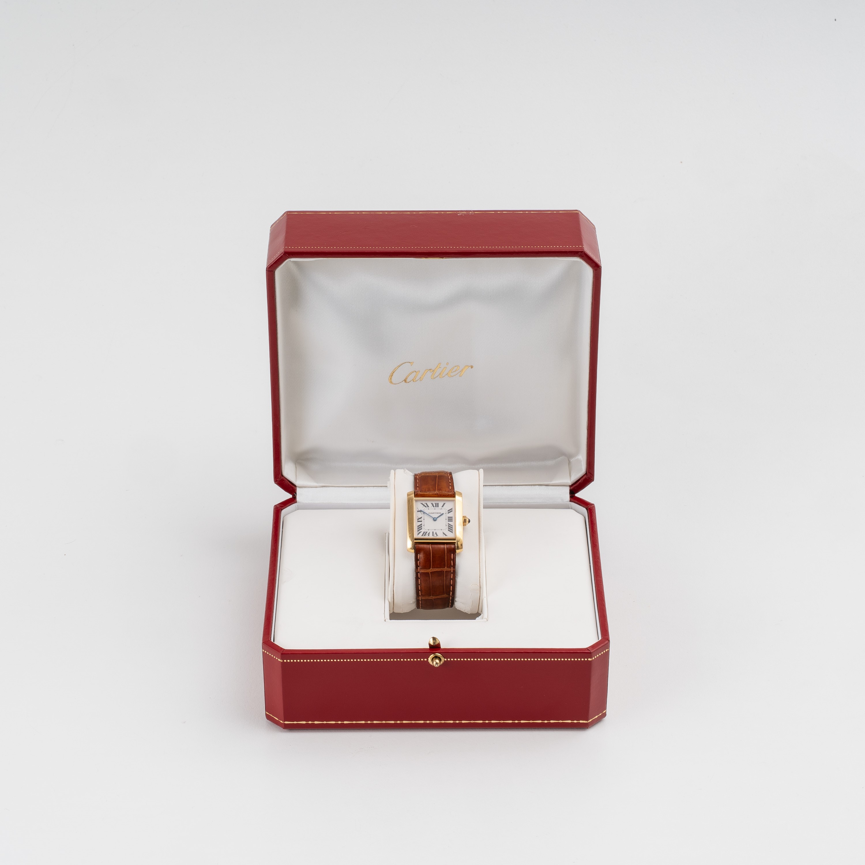 Cartier - Tank Francaise, orologio solo tempo al quarzo in oro giallo 18 kt con quadrante bianco