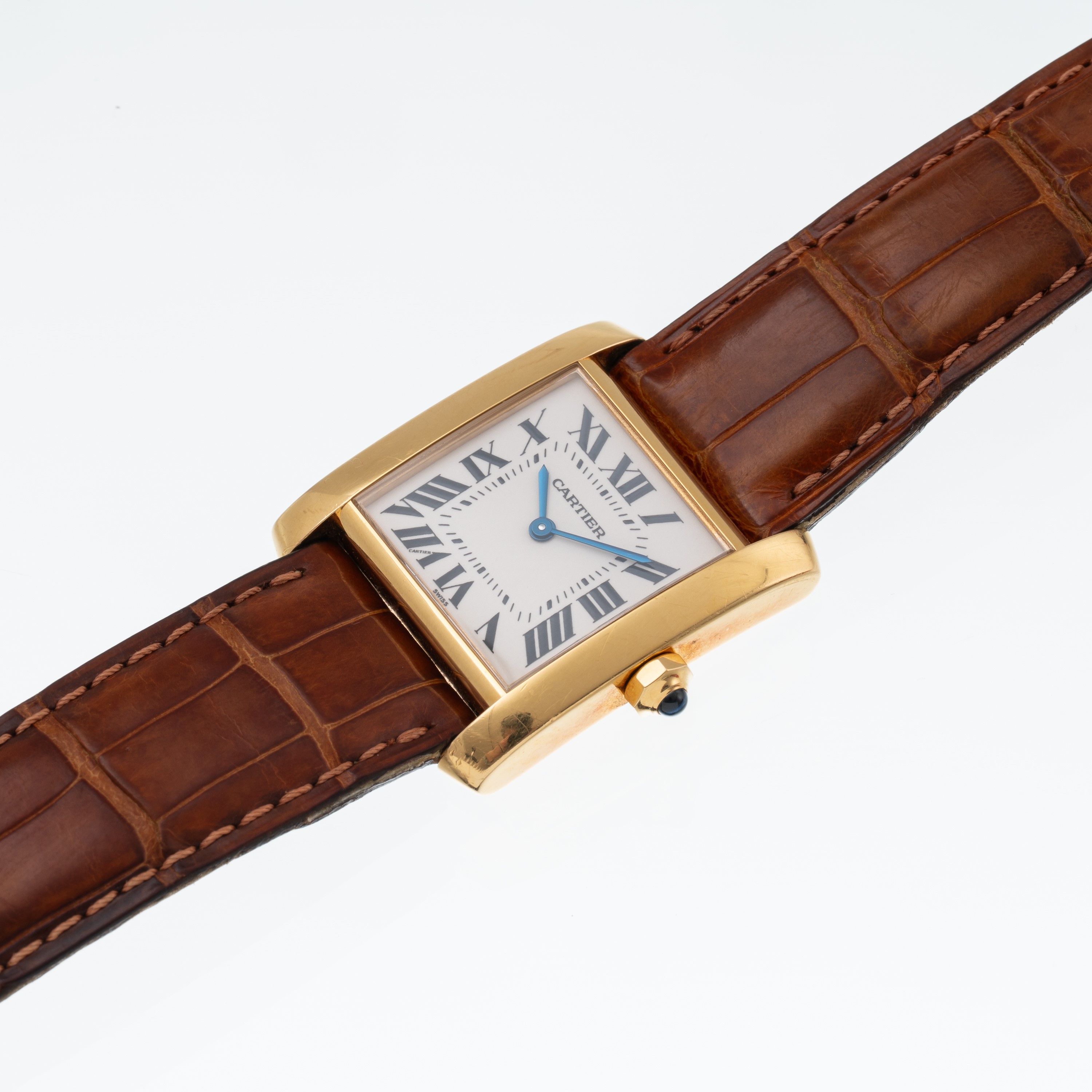 Cartier - Tank Francaise, orologio solo tempo al quarzo in oro giallo 18 kt con quadrante bianco