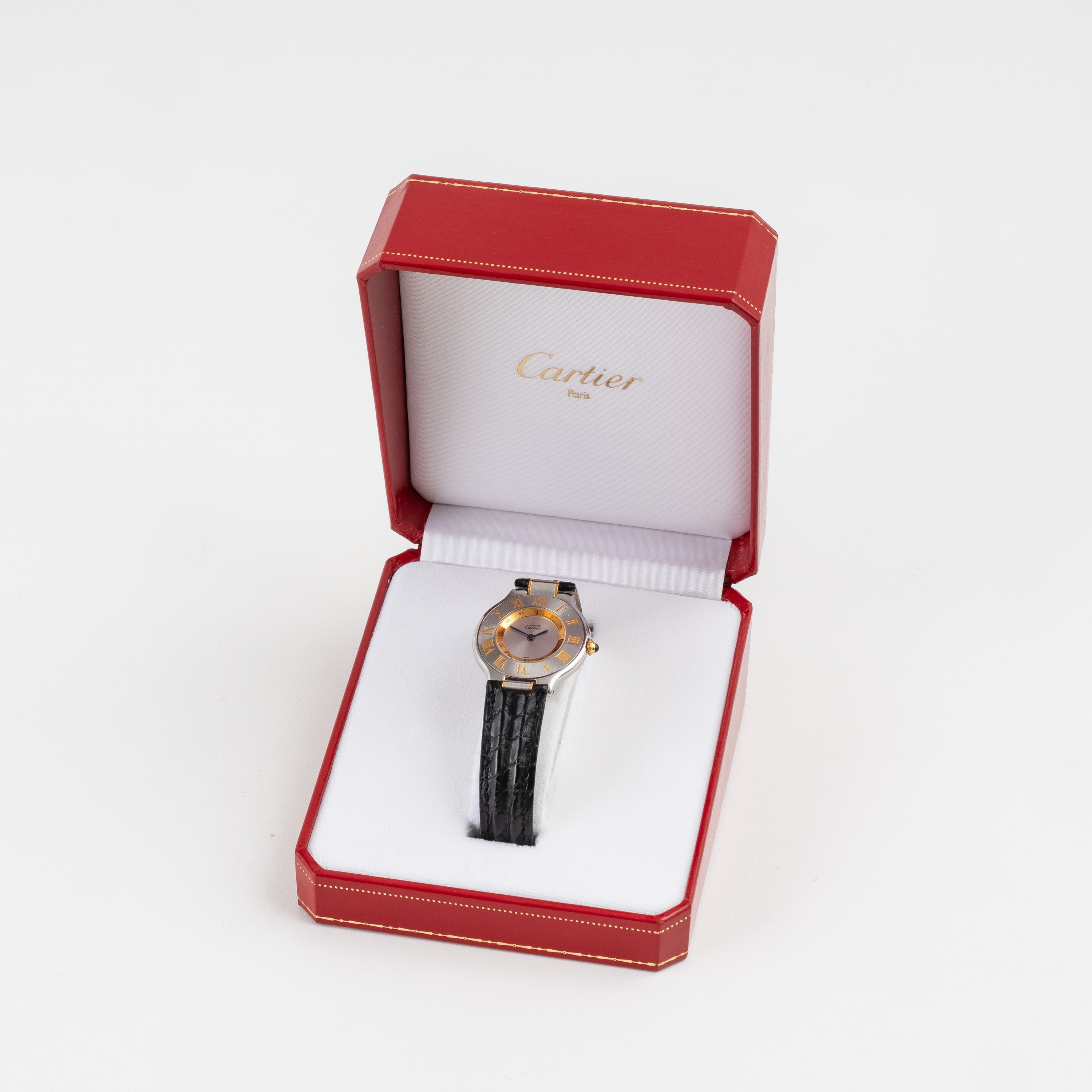 Cartier - Must 21 1330, orologio solo tempo al quarzo in acciaio con quadrante argenté e cinturin...