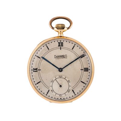 Orologio da tasca solo tempo a carica manuale in oro giallo 18 kt, quadrante bitonale