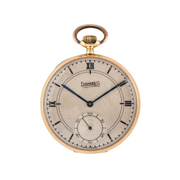 EBERHARD - EBERHARD OROLOGIO DA TASCA SOLO TEMPO A CARICA MANUALE IN ORO GIALLO 18 KT CON QUADRANTE BITONALE