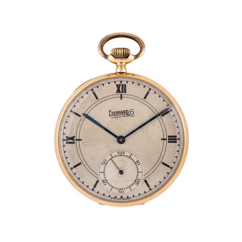 Eberhard - Orologio da tasca solo tempo a carica manuale in oro giallo 18 kt, quadrante bitonale