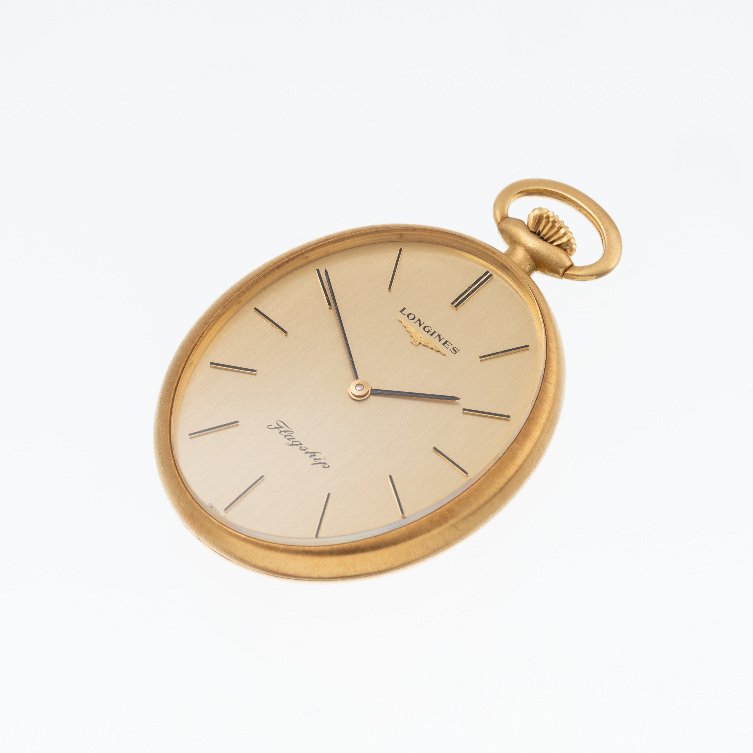 Longines - Flagship, orologio da tasca ovale in oro giallo 18 kt con quadrante champagne