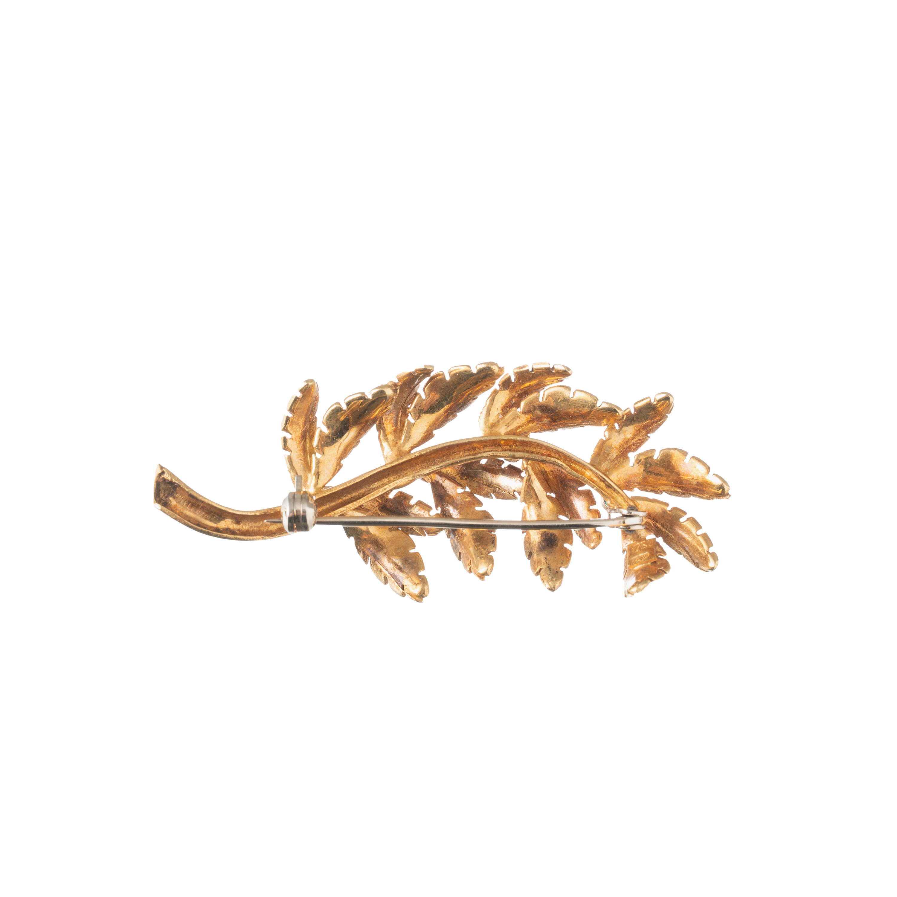Spangaro, Spilla in oro giallo 18 kt a foglia con turchese