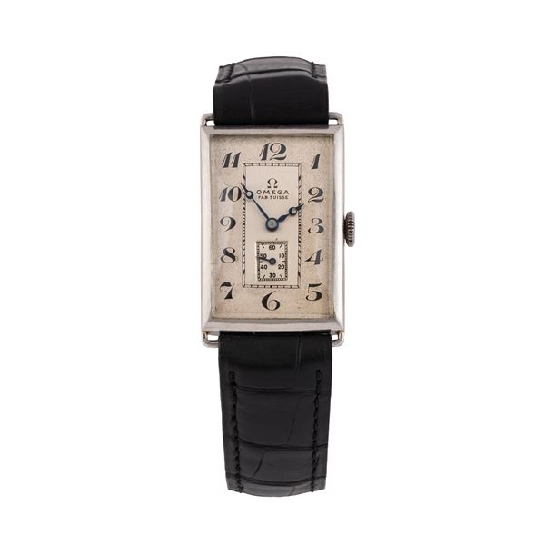 OMEGA - OMEGA - TANK ART DECO OROLOGIO SOLO TEMPO A CARICA MANUALE IN PLATINO CON QUADRANTE BITONALE, PICCOLI SECONDI AD ORE SEI E INDICI E SFERE BREGUET