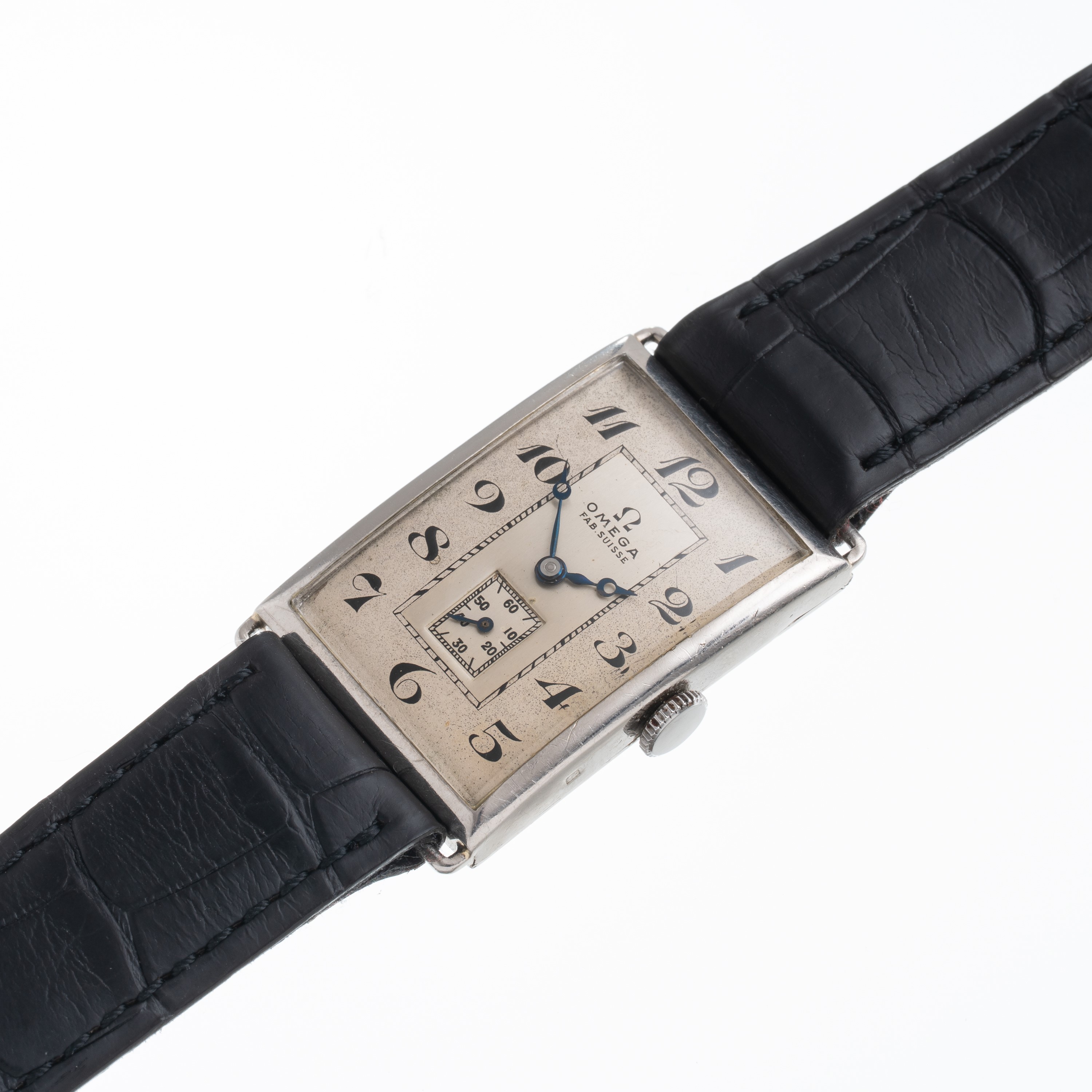 Omega - Tank Art Déco, orologio solo tempo a carica manuale in platino con quadrante bitonale