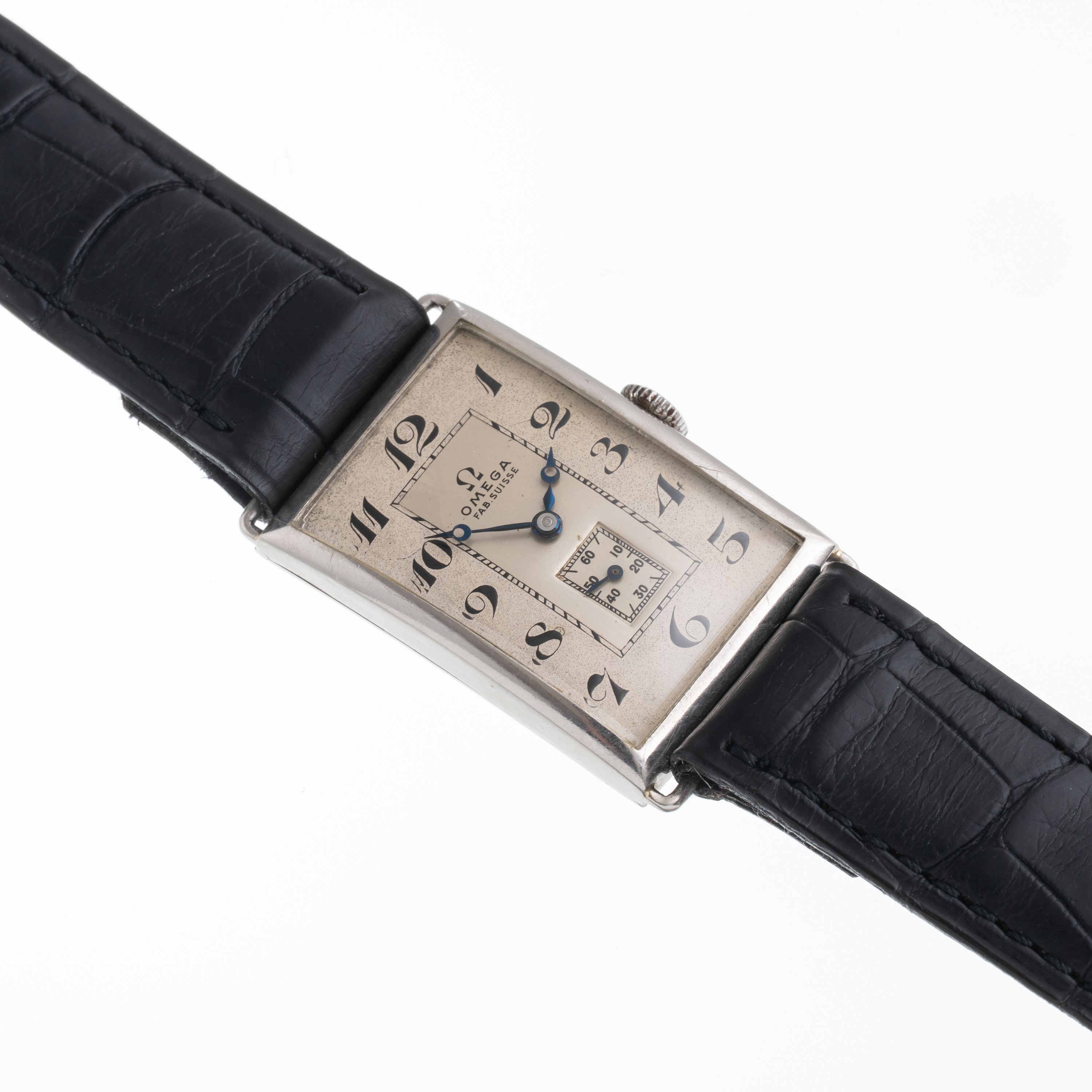 Omega - Tank Art Déco, orologio solo tempo a carica manuale in platino con quadrante bitonale