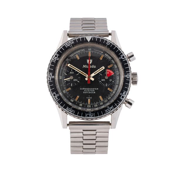 NIVADA - NIVADA - CHRONOMASTER AVIATOR SEA DIVER CRONOGRAFO A CARICA MANUALE IN ACCIAIO CON QUADRANTE NERO CON SCALA TACHIMETRICA